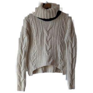 Vintage Juicy Couture Cream Cable Knit Wool Alpaca Turtleneck Sweater Size L